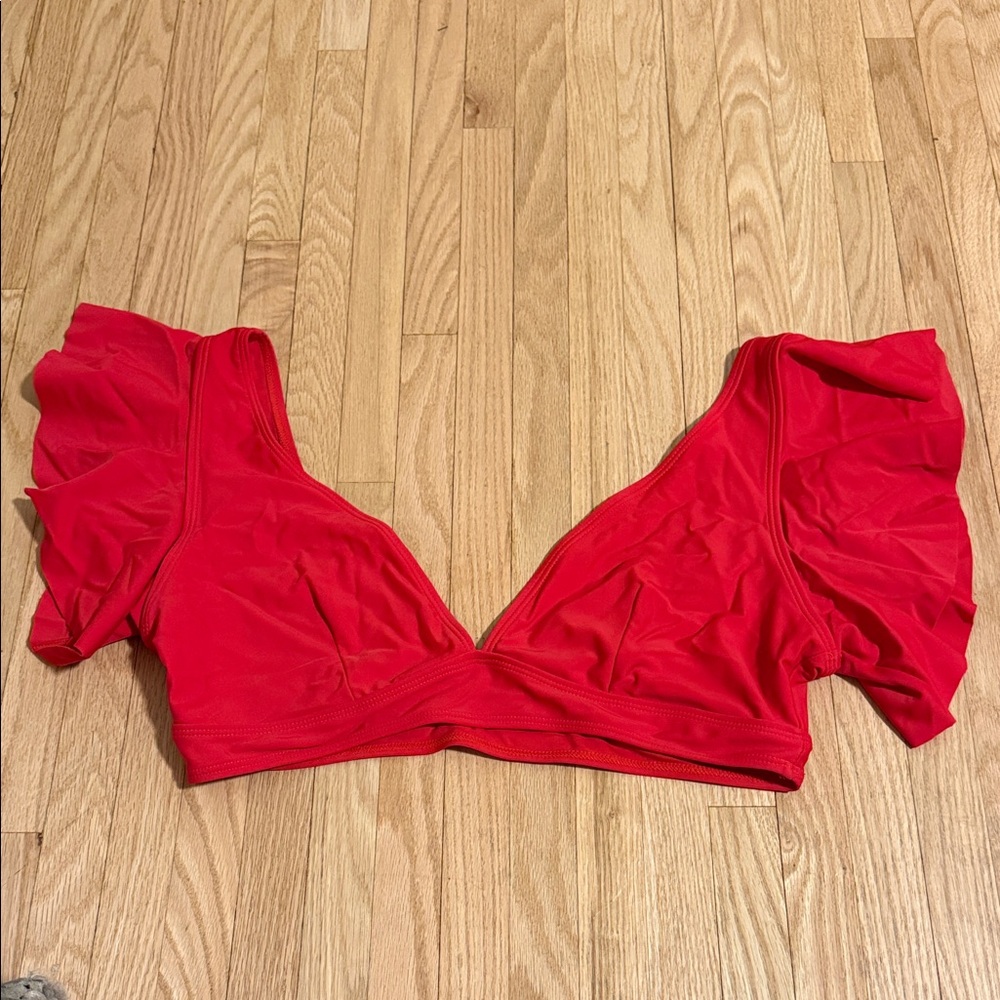 Red Plunge Swim Top